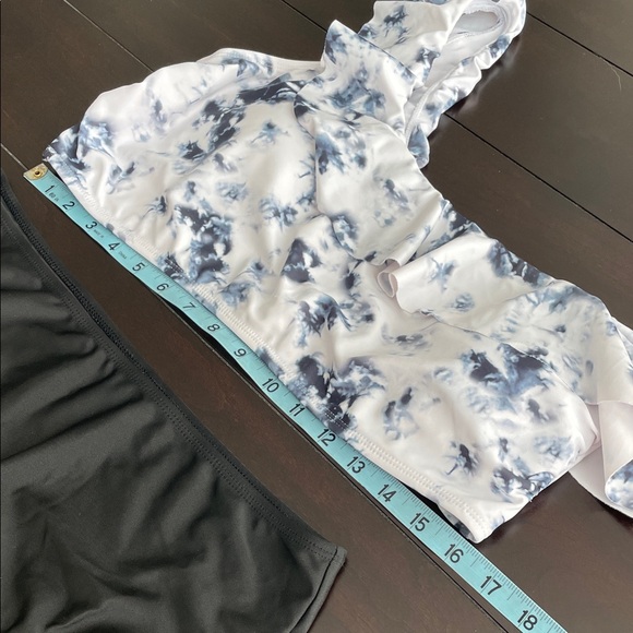 Black and White One Shoulder Ruffle Top|High-Waisted Bikini Set - Picture 3 of 7